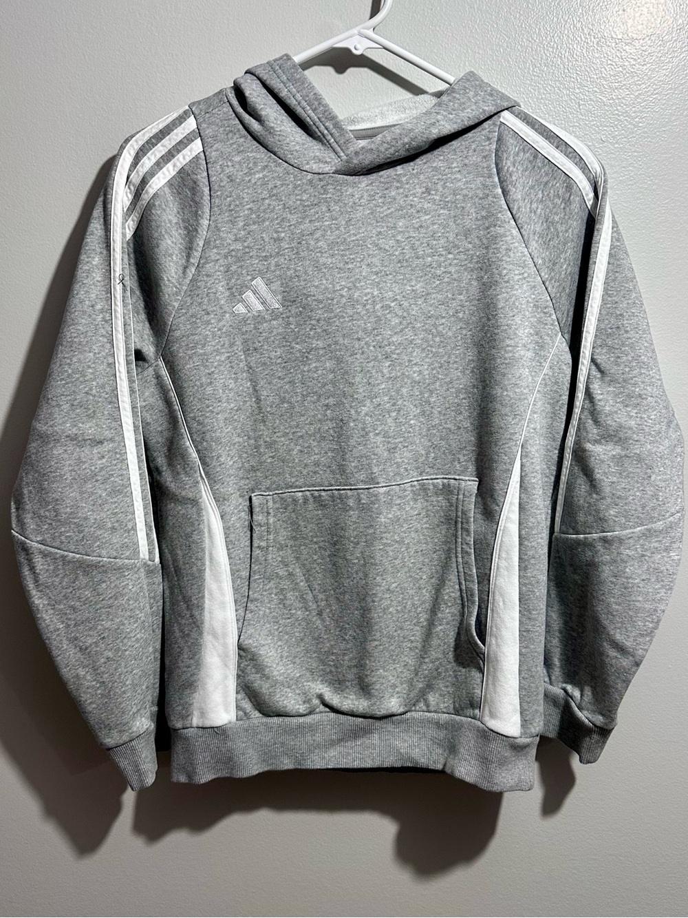 adidas Light Gray & White Hooded Pullover Size L Youth